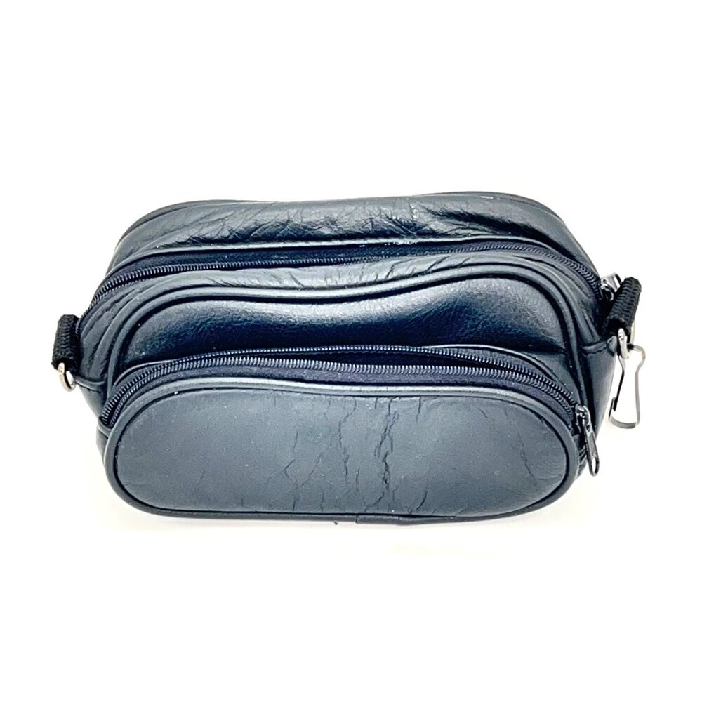 Vintage Ryka Black Leather Two Compartment Camera Lens Bag Zipper Metal Hardware